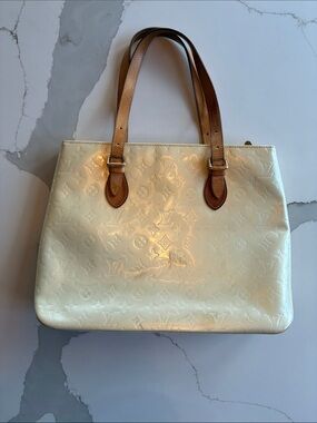 Louis Vuitton Cream Vernis Monogram Tote with Tan Handles